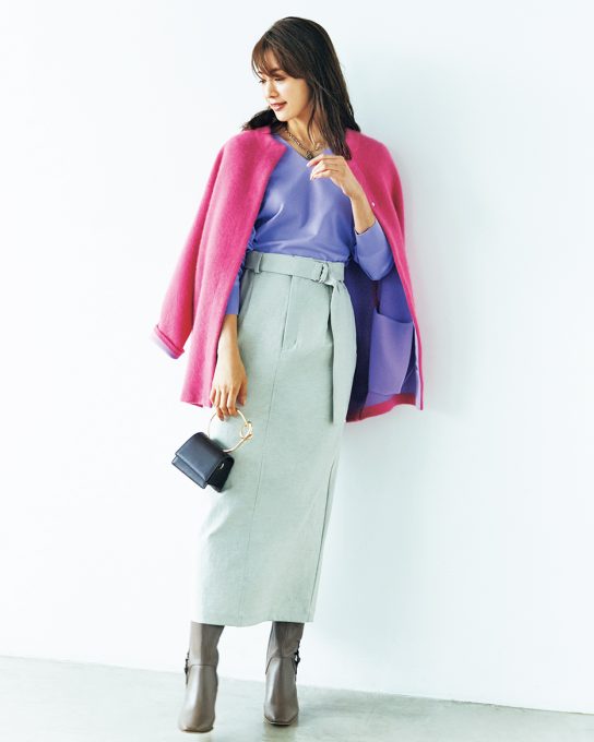 ピンクとパープルのキュートカラーは、40代の“大人映え”に◎