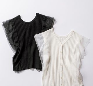 二の腕カバーも着映えも手に入る「袖チュール」のトップスが使える！＜コーデ2選＞