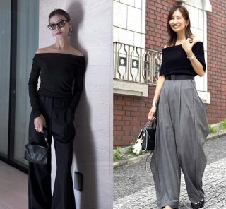 40代読者の「オフショル」お手本コーデ３選。上品に着こなすコツは色づかい！