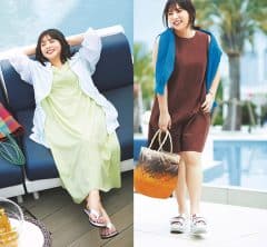 〈野呂佳代さん〉マシュマロ体型さんにも◎カバーしながらしっかりお洒落な水際コーデ【５選】