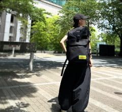 久しぶりのスケートには大容量が嬉しい新作バックパックで【モデル私服コーデ】