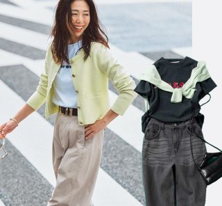 センスのいい人がしていること。地味見えパンツコーデには【色柄カーデ】投入！