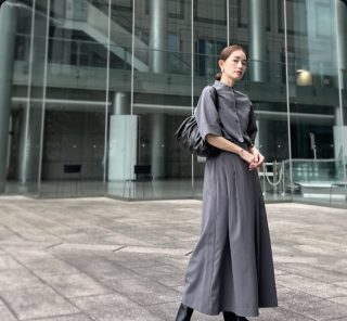 パンツなのにスカート見え。楽なのにきちん感のあるセットアップ【モデル私服コーデ】