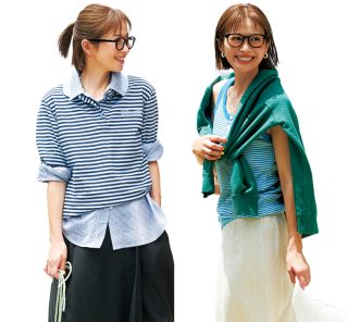 太フレームのメガネの日にこそ！地味にならない華やかな〈ロングスカート〉で