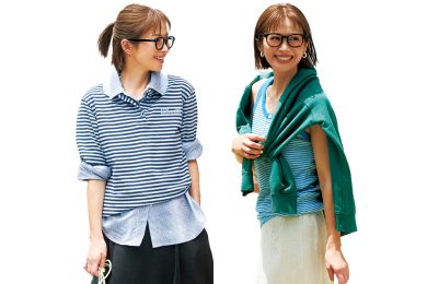 太フレームのメガネの日にこそ！地味にならない華やかな〈ロングスカート〉で