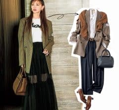 【40代の着回し講座】チェック柄ジャケットは肩掛けカーデで印象チェンジ！