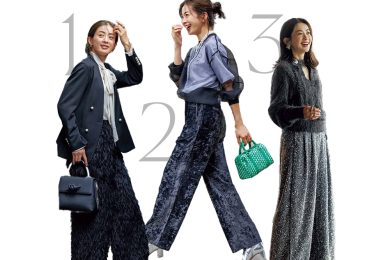 40代の【着映えるパンツコーデ】年末ランチには“華やぎ素材”がちょうどいい！
