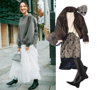 スウェットも飽きてきた…冬トップスが再びときめく「スカートコーデ」3選