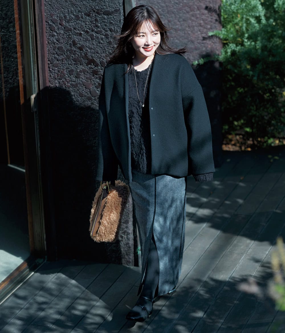 野呂佳代 コクーンアウター タイトスカート コーデ