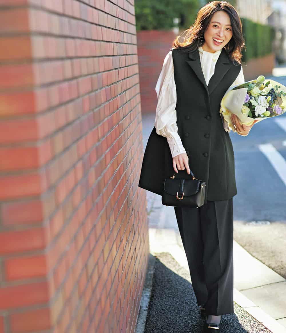 徳澤直子 ペプラムロングジレ パンツ コーデ