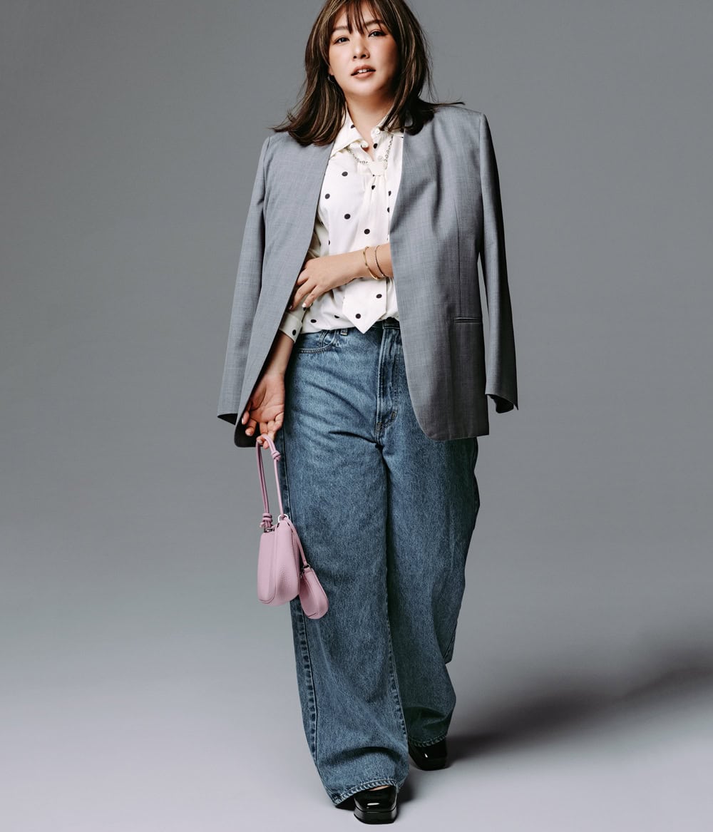 野呂佳代 デニムコーデ ジャケットコーデ