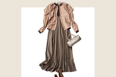 40代、春の体型カバーは【ワンピース×短め丈の羽織り】で成功！〈2選〉