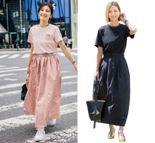 ランチもお出かけも！40代【Tシャツ×スカート】の女っぽカジュアルコーデSNAP4選