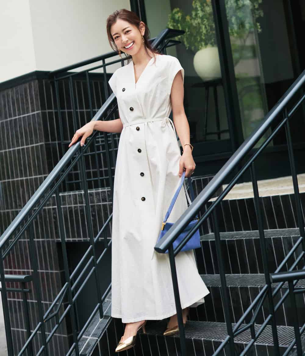 松本莉緒 白ワンピース コーデ