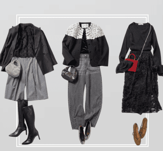 モノトーンでも上品に映える！ 40代オシャレな年末年始の【お呼ばれ正解コーデ】